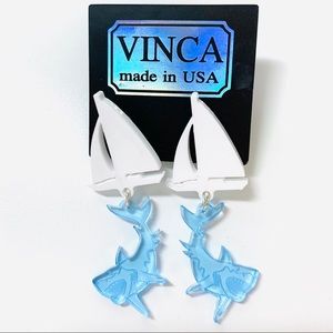 Vinca sailboat shark earrings